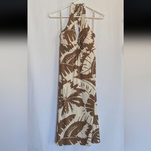 Tommy Bahama Halter Brown Tropical Vacation Dress Knee Length Summer